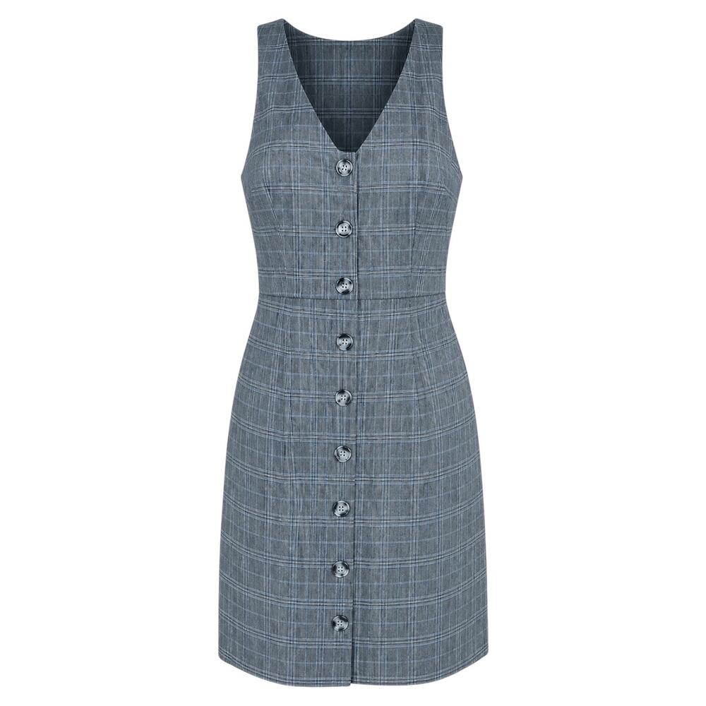 Show me Your Mumu Gray Arlette Plaid Mini Dress Button Front Size M